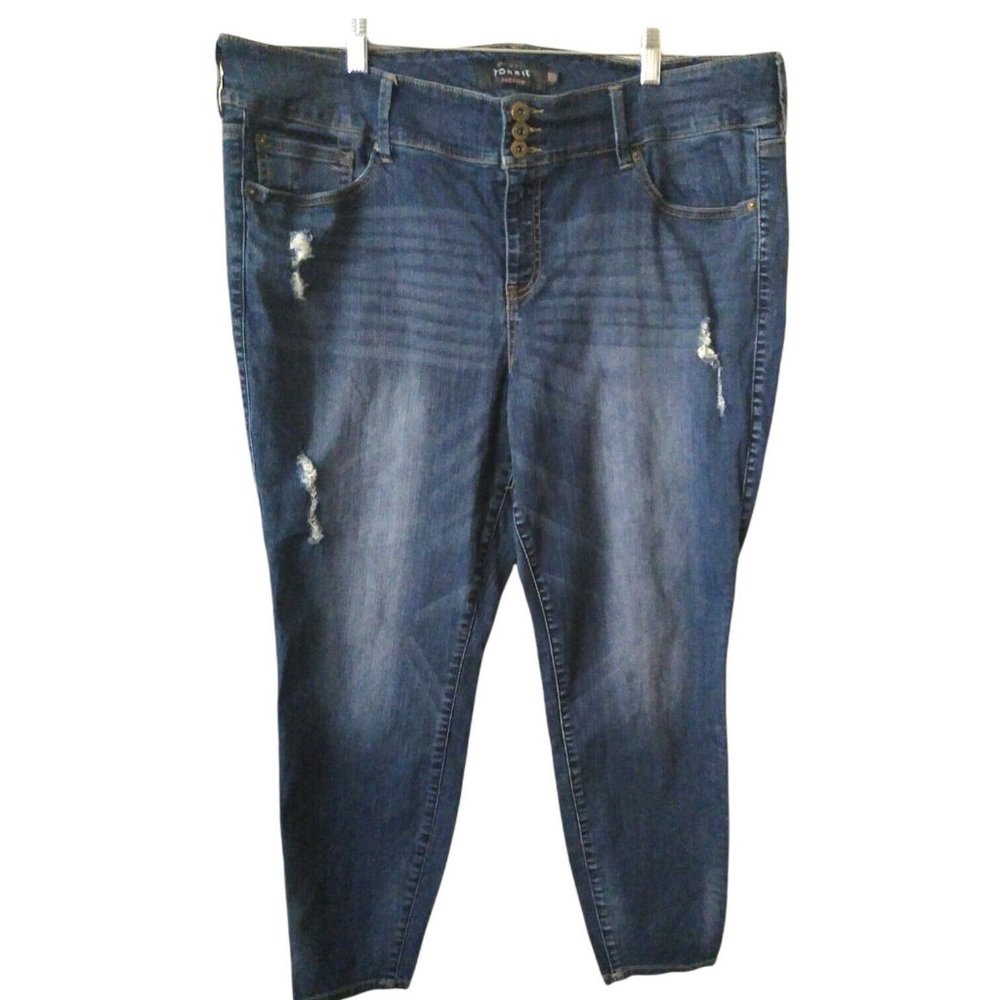 Torrid Womens Premium Distressed Blue Medium Wash Skinny Slim Denim Jeans US 24R
